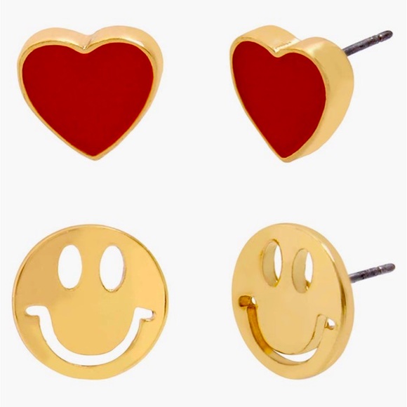 New Betsey Johnson Smiley Stud Earrings Set - Picture 1 of 6